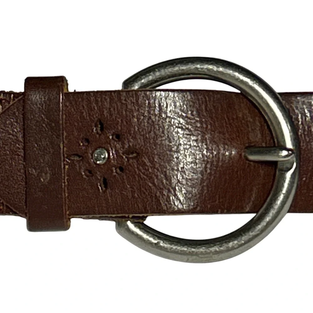 American Eagle Brown Leather Rhinestone Starburst Belt Boho Western‎ 31